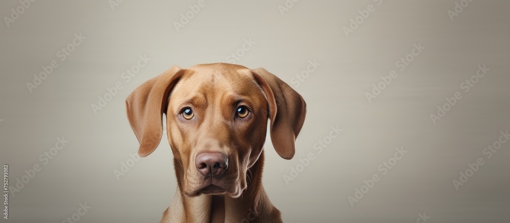 Adorable Canine with a Large Brown Nose Poses Looking Curiously at the Camera
