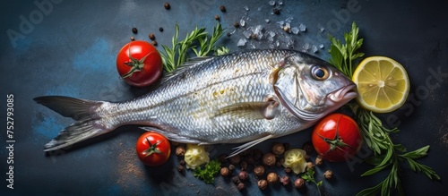 Freshly Caught Fish Served with Zesty Lemon and Juicy Tomatoes on Rustic Wooden Table