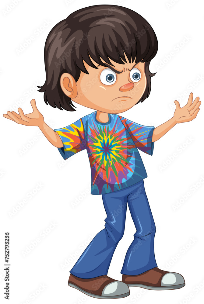 Cartoon boy with a puzzled expression standing. Cartoon boy with a puzzled expression standing.