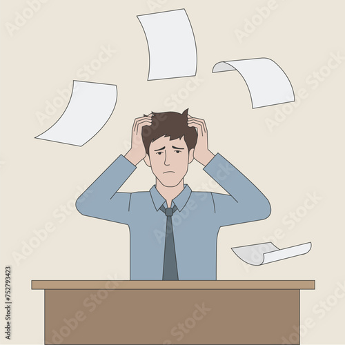 Businessman frustration or depressed, stressed and overworked concept, frustrated businessman holding his head.