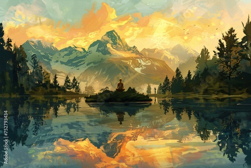 Sunset Meditation in the Mountains Generative AI © Priya