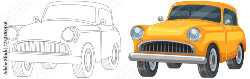 Vector transition from line art to colored car