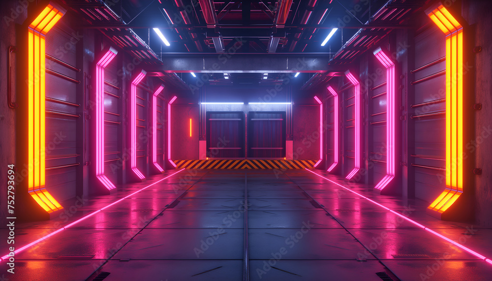 Futuristic Neon light garage background Futuristic Neon light garage background