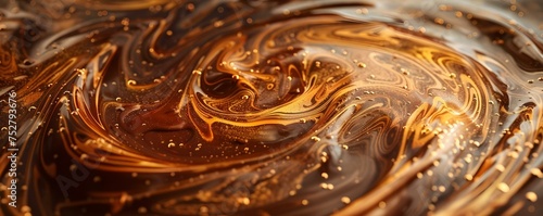 Detailed closeup of a luscious chocolate swirl with flowing caramel accents. Concept Food Photography, Chocolate Swirl, Caramel Accents, Close-up Shot, Luscious Dessert