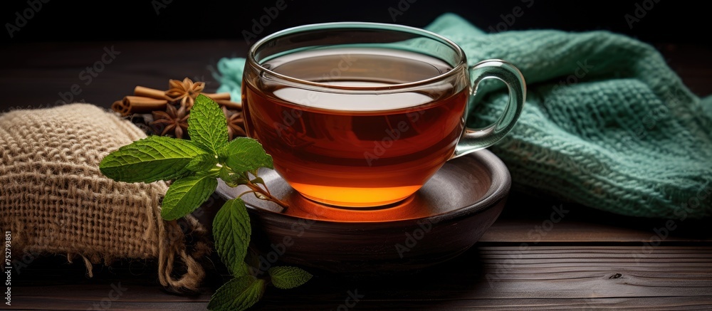 Soothing Green Tea Cup with Fresh Leaf - Enjoy a Tranquil and Invigorating Moment Soothing Green Tea Cup with Fresh Leaf - Enjoy a Tranquil and Invigorating Moment