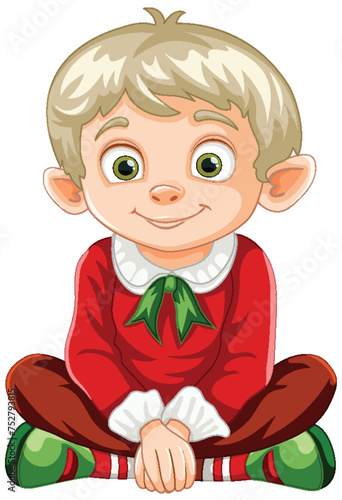 Cartoon elf child smiling in festive attire.