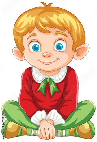 Cartoon boy smiling, dressed in holiday clothes.