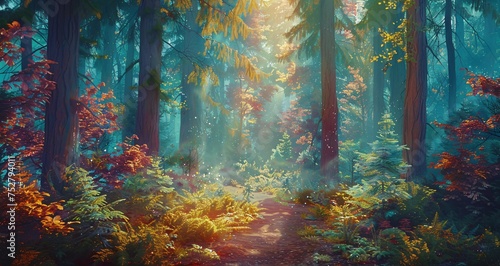 Fall Foliage Forest Path Generative AI