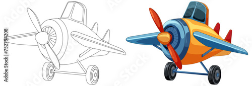Vector graphics of a plane, outlined and colored versions.