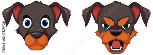 Vector illustration of a dog showing two emotions.
