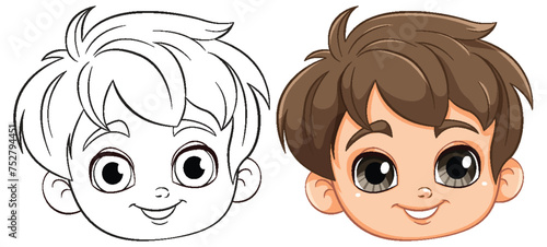 Two stages of a boy's face, sketch and color