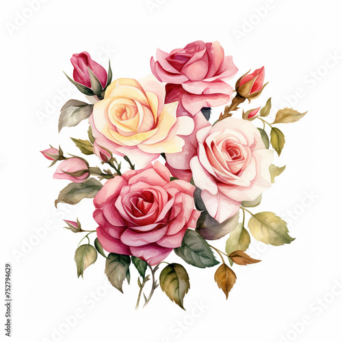 Decorative vintage style watercolor roses bouqet  © onanana