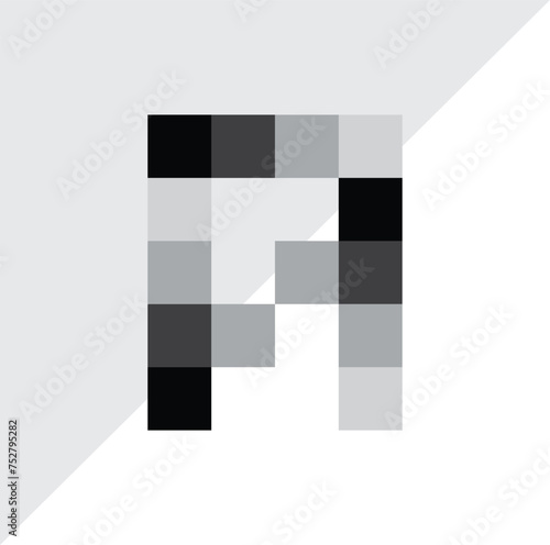 Letter A from black squares and its derivative vector logo