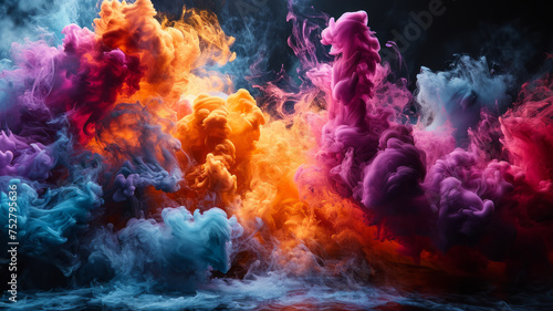 Colorful clouds of smoke on a black background. Abstract background.