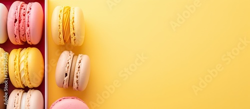 Colorful and Delicate French Macarons Displayed in a Sweet Bakery Showcase