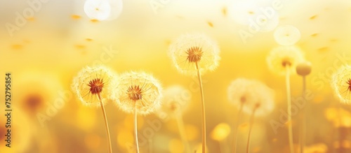 Vibrant Field of Daisies Blooming Against a Bright Yellow Sky