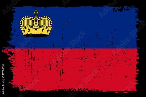 Liechtenstein flag - vector flag with stylish scratch effect and black grunge frame.