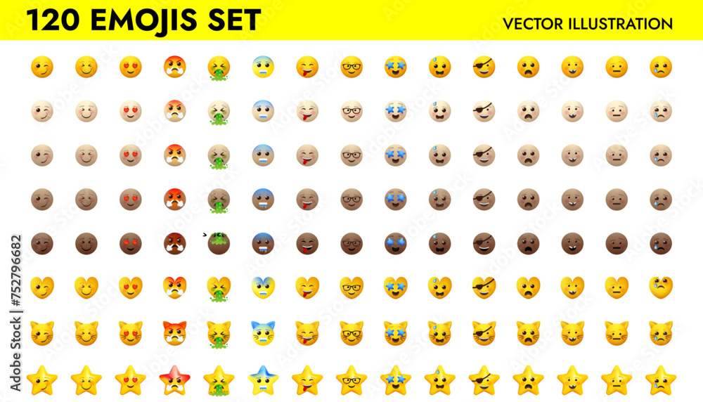 Emoji set vector illustration design. Facial signs for apps. - obrazy, fototapety, plakaty 