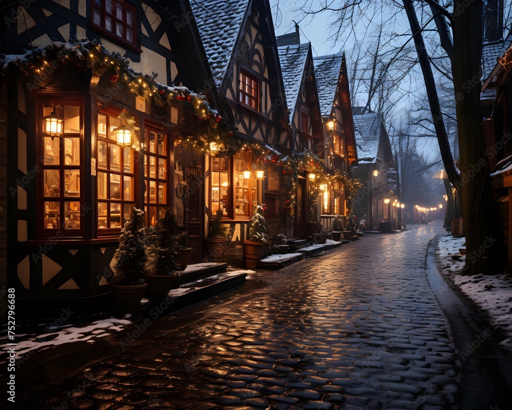 Winter street in the old town of Gdansk, Poland.