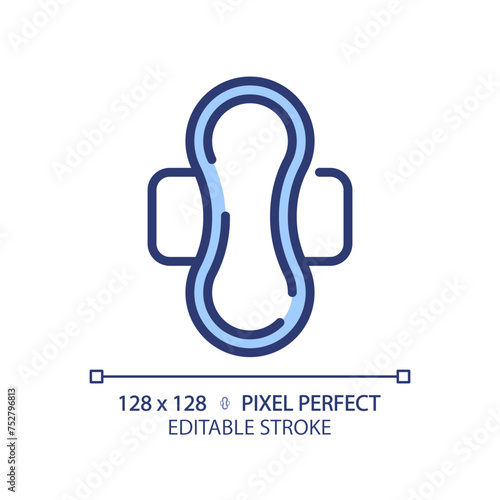 Menstrual pad RGB color icon. Period cycle healthcare. Feminine hygiene product. Reproductive health. Absorption napkin. Isolated vector illustration. Simple filled line drawing. Editable stroke