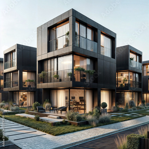 Classic and Modern modular private black townhouses © Muhammad