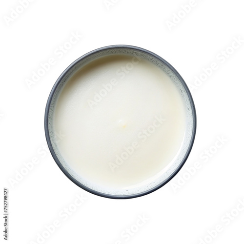 A bowl of milk isolated on a transparent background. Top view.