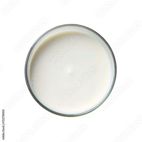 A bowl of milk isolated on a transparent background. Top view.