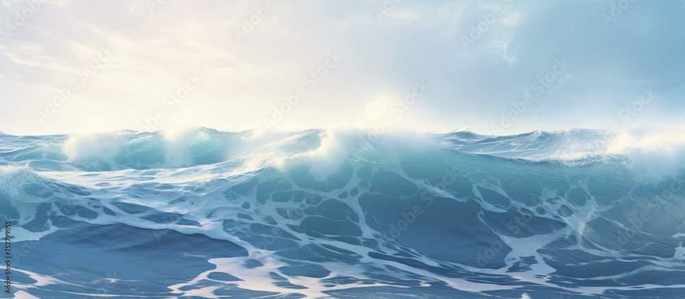 Fototapeta premium Majestic Power of Nature: Massive Wave Crashing in the Turquoise Ocean Waters