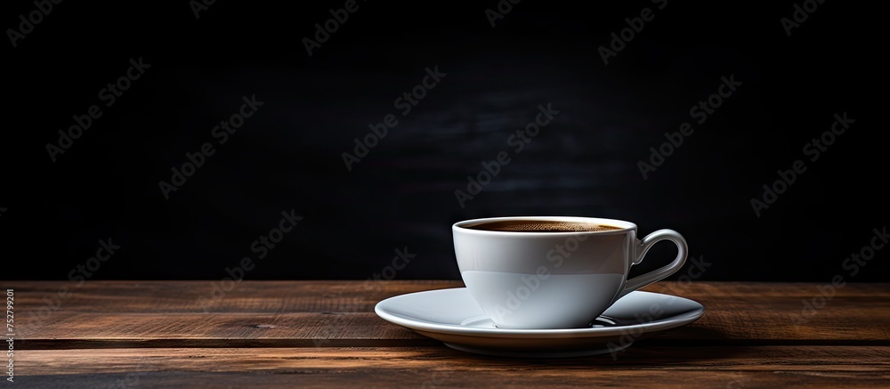 Steaming Coffee Mug Resting on Rustic Wooden Table - Cozy Morning Indulgence Steaming Coffee Mug Resting on Rustic Wooden Table - Cozy Morning Indulgence