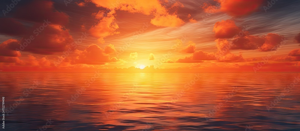 Vibrant Sunset Painting the Ocean Sky with Dramatic Clouds and Serene Beauty