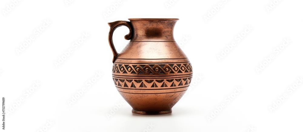 Elegant Brown Vase Featuring a Timeless Black and White Geometric Pattern
