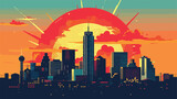 San Antonio circular skyline sunset illustration flat