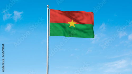 High detailed flag of Burkina Faso. National Burkina Faso flag. Africa. 3D Render. Sky background.