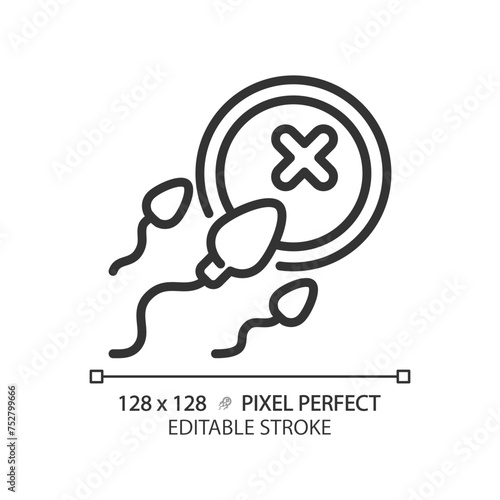 Infertility linear icon. Male erectile dysfunction, impotence. Ovulation insemination issue, sperm egg. Thin line illustration. Contour symbol. Vector outline drawing. Editable stroke