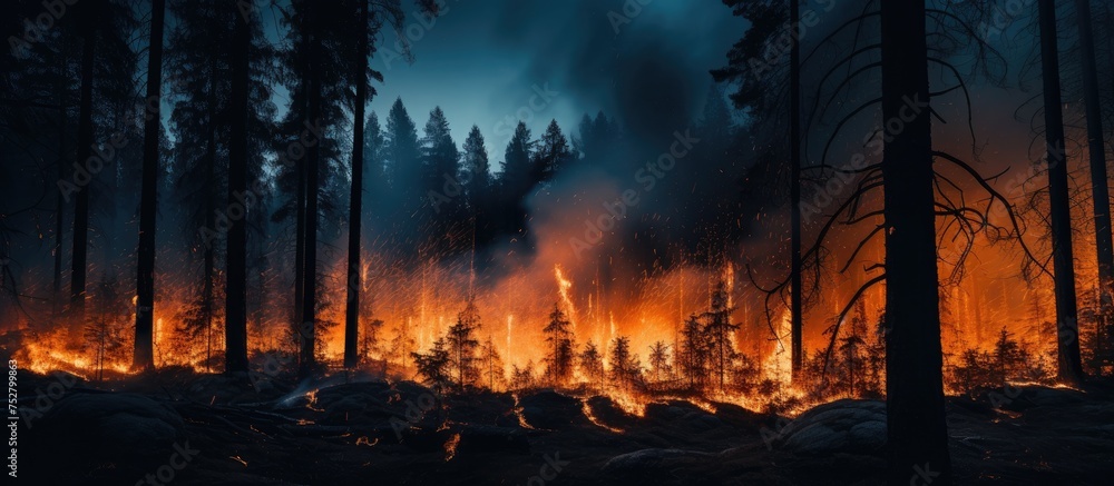 Devastating Forest Inferno Engulfs Trees in a Fiery Blaze of Destruction