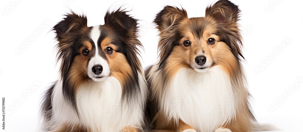 Charming Canine Companions: Two Dogs Sitting Calmly Together Charming Canine Companions: Two Dogs Sitting Calmly Together