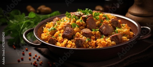 Delicious Meal of Savory Meat and Fluffy Rice Served in a Wholesome Bowl