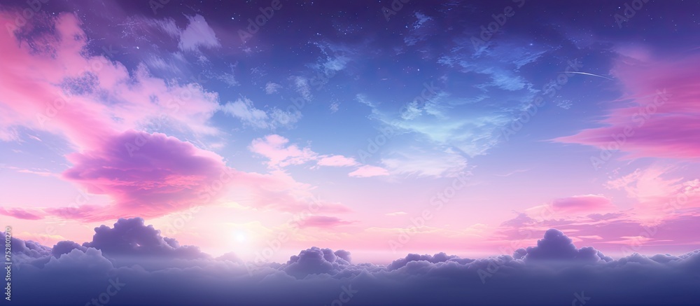 Majestic Pink Sky with Fluffy Clouds and a Glowing Star Illuminating the Atmosphere