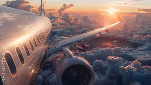 Soaring Skies or Just a Temporary High? The Sunset Effect on Jet Engines Generative AI photo
