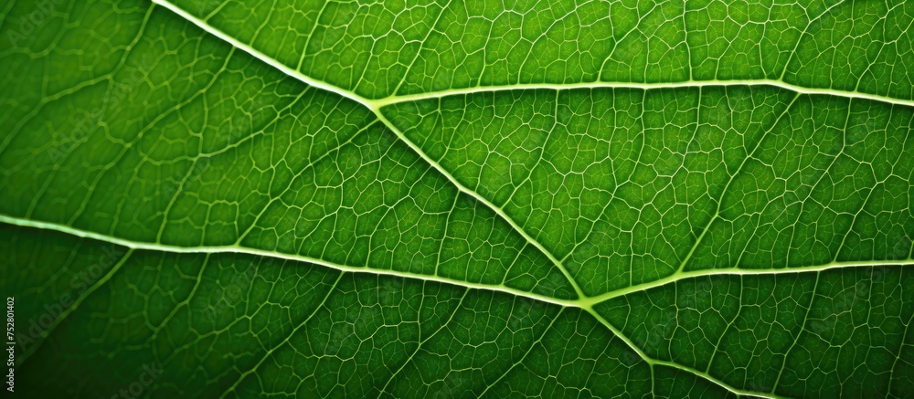 Macro View of Vibrant Green Leaf with Intricate Veins in Nature's Ecosystem Macro View of Vibrant Green Leaf with Intricate Veins in Nature's Ecosystem