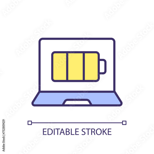 Portable consumer electronics RGB color icon. Li ion demand. Energy storage sustainability. Product safety. Isolated vector illustration. Simple filled line drawing. Editable stroke