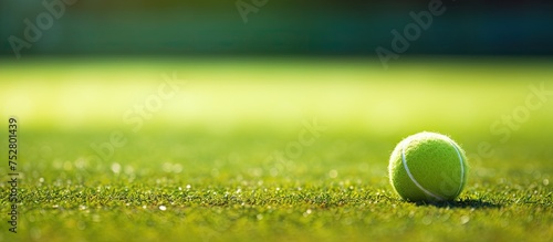 Vibrant Tennis Ball Resting on Lush Green Grass Underneath Sunshine