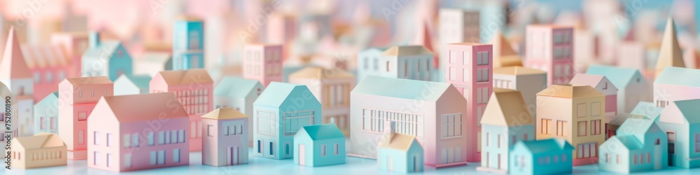 A group of paper houses sitting on top of a table A group of paper houses sitting on top of a table