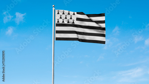 High detailed flag of Brittany. National Brittany flag. 3D Render. Green Background. photo