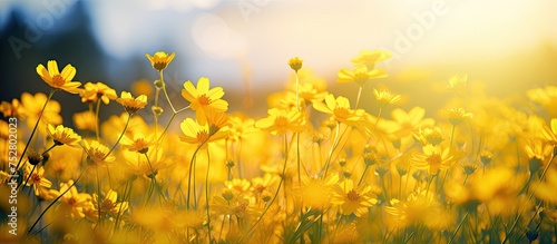Vibrant Sunlit Field of Blooming Yellow Flowers  Nature s Radiance and Beauty