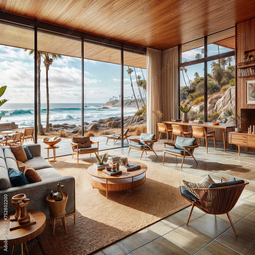 The mid-century coastal home interior design of modern close to the sea ...