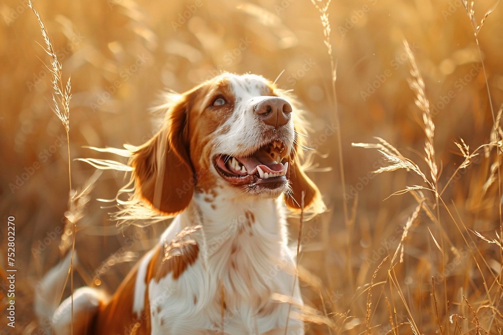 Fall's Favorite A Red and White Dog in a Field of Golden Grass Generative AI