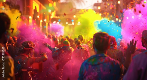 Colorful Celebration A Vibrant Event with Rainbow Powder and Colorful Confetti Generative AI
