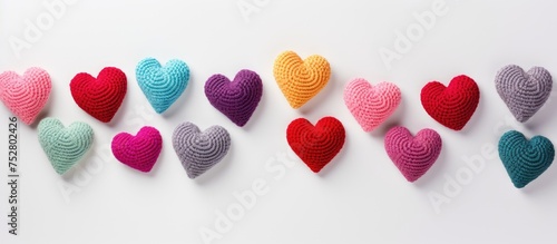 Vivid Handmade Knitted Hearts Display - Colorful Crafted Valentine's Day Decor © Ilgun