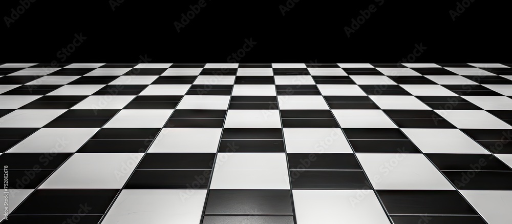Obraz premium Abstract Geometric Pattern of Black and White Checkered Floor Tiles in Modern Interior Design
